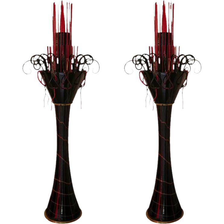 1980s Italian Modern Black and Red Murano Glass Pair of Fountain Floor Lamps