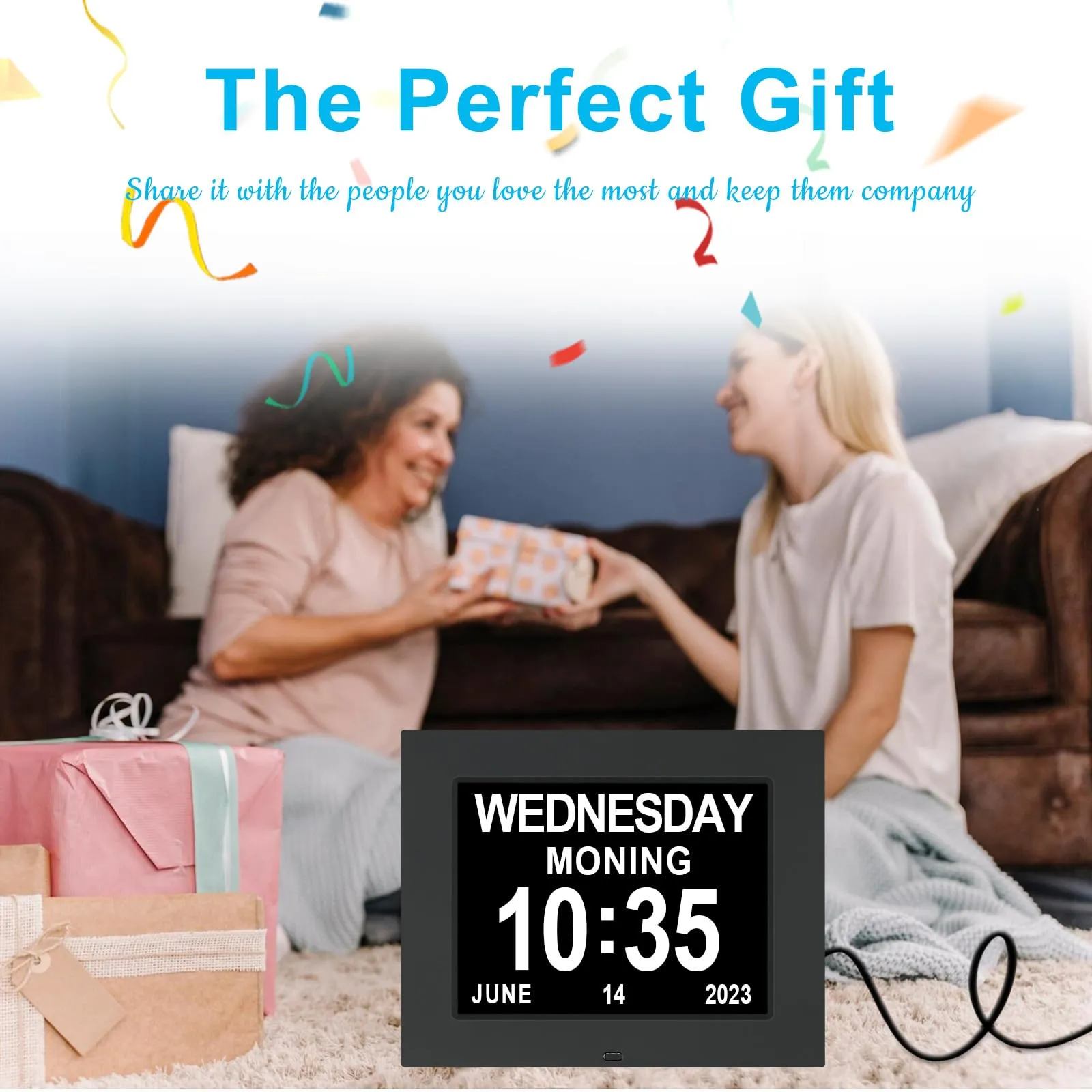 [2020 Newest] 7.5 Inch Extra Large Calendar Day Date Time Clock with Non-Abbreviated Day Month Dementia Clocks Perfect for Senior Vision impaired