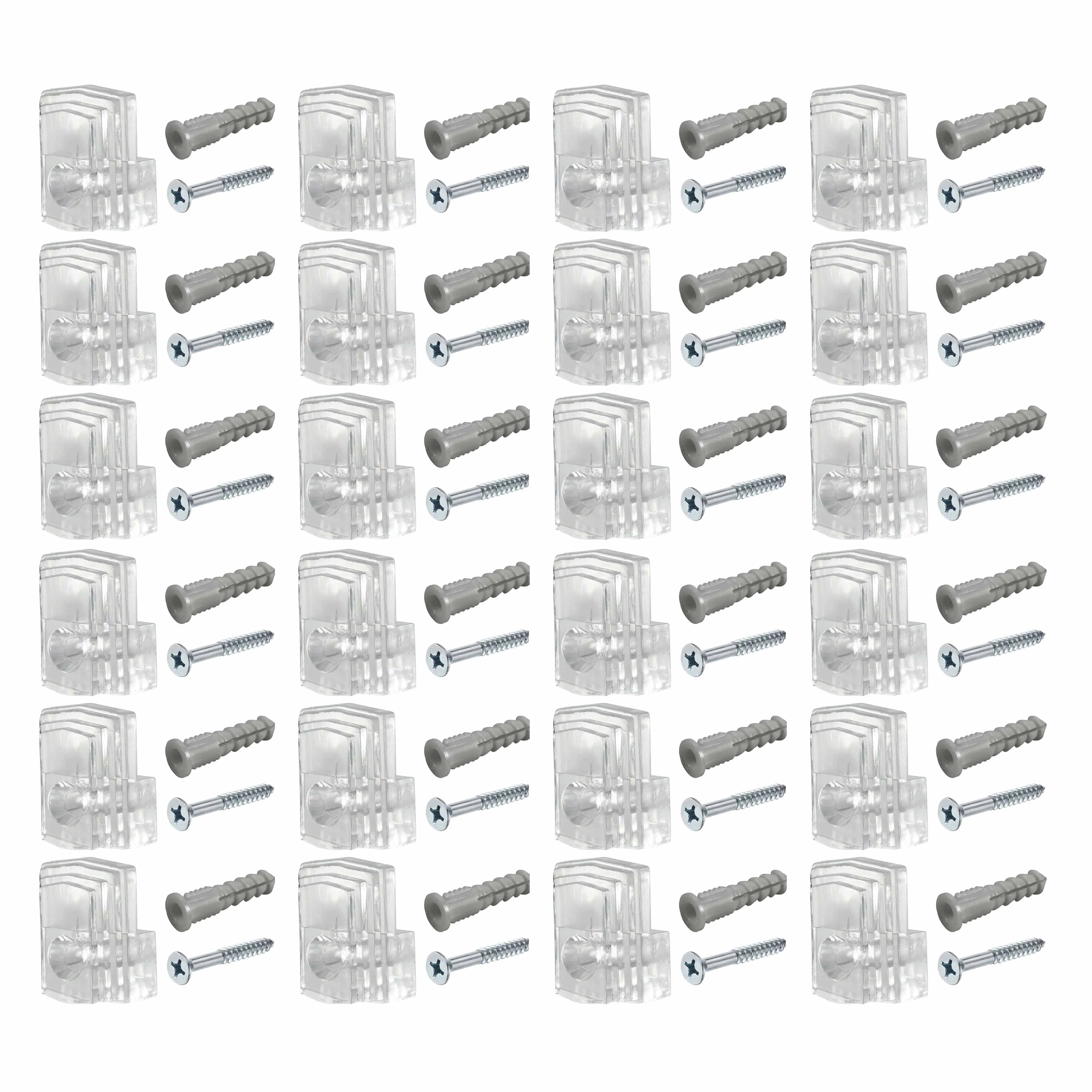24 Wall Mirror Holder Clips Clear Retainer Mounting Brackets Screws Anchors Kit