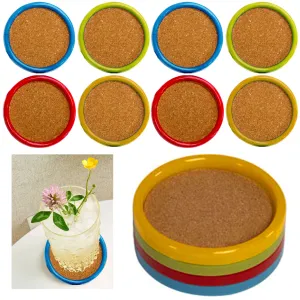 8 Pc Cork Coasters Mats Cup Placemat Drink Holder Bar Absorbent Beverage Colors