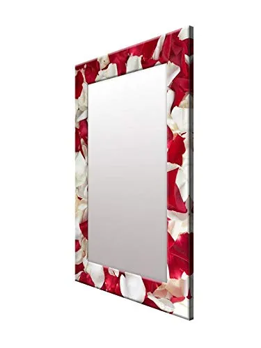 999STORE Printed Mirrors for wash Basin Shaving Mirror White Red Rose Flower washroom Bathroom Mirror (MDF_14X20 Inches) MirrorSMP272