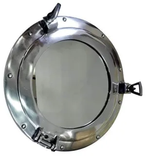 ALFAMART HT Elegant 15" Silver Canal Boat Porthole Window – Authentic Nautical Decor for Coastal and Vintage-Inspired Interiors