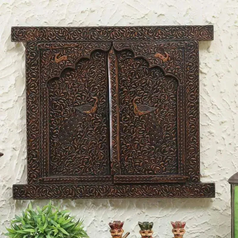Antique Handpainted Wooden Hanging Window