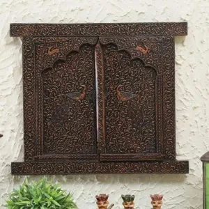 Antique Handpainted Wooden Hanging Window