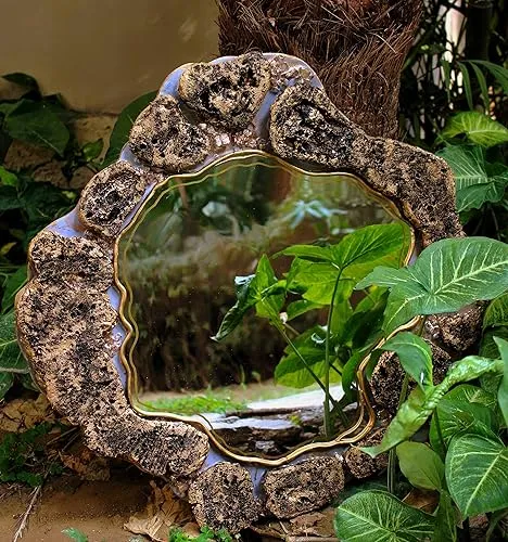 ARTESANIA BY SHALLY Handmade Wall Mounted Decorative Lava Mirror | Home Decor Item for Living Room Bedroom (Golden with Tinch of Black) LM-1111