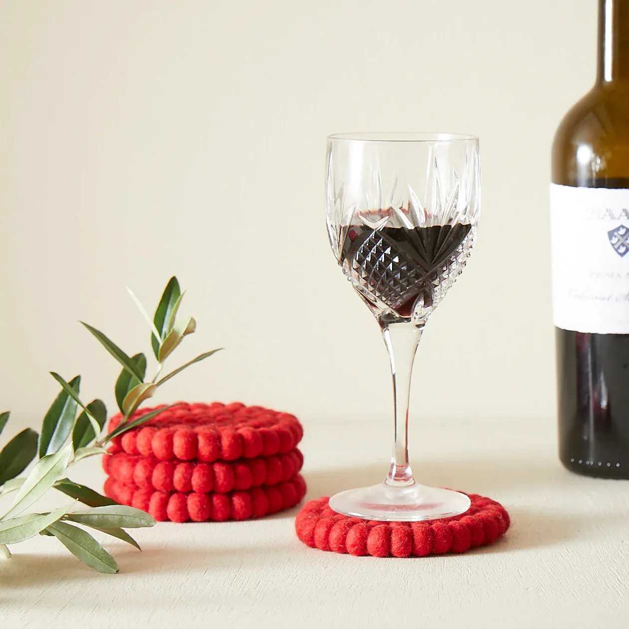 ASIK Handmade Eco Felt Ball Coaster - Berry Red
