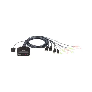 Aten Compact KVM Switch 2 Port Single Display Display Port w/ Audio, Remote Port Selector, USB Hot-Plugging