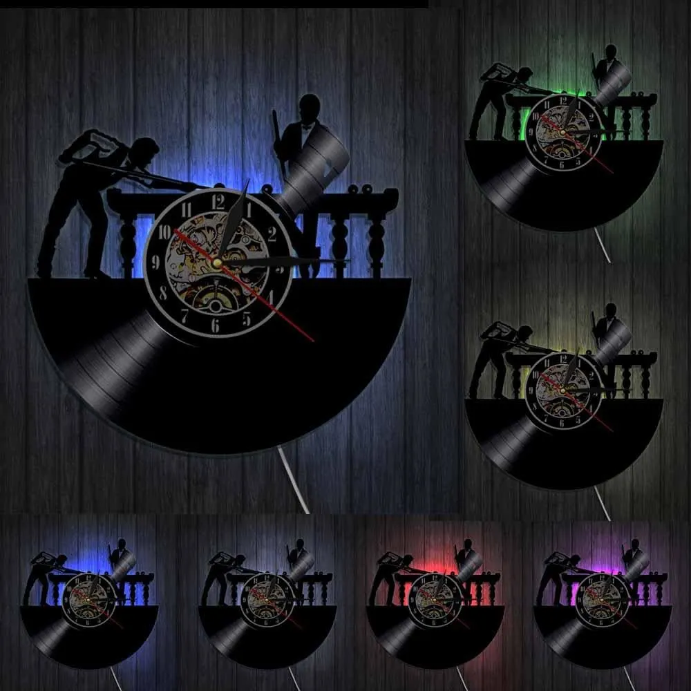Billiards Player Wall Sign Personalised Led Vinyl Record Wall Clock Unique Pool