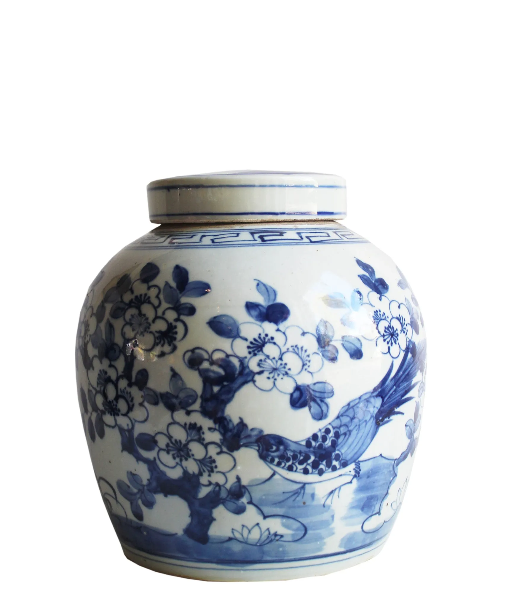 Blue & White Ginger Jar, 10" Birds