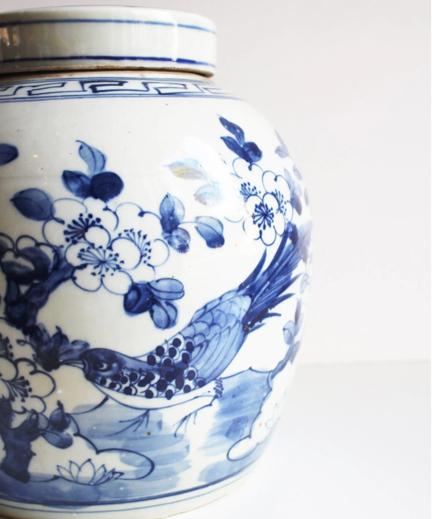 Blue & White Ginger Jar, 10" Birds