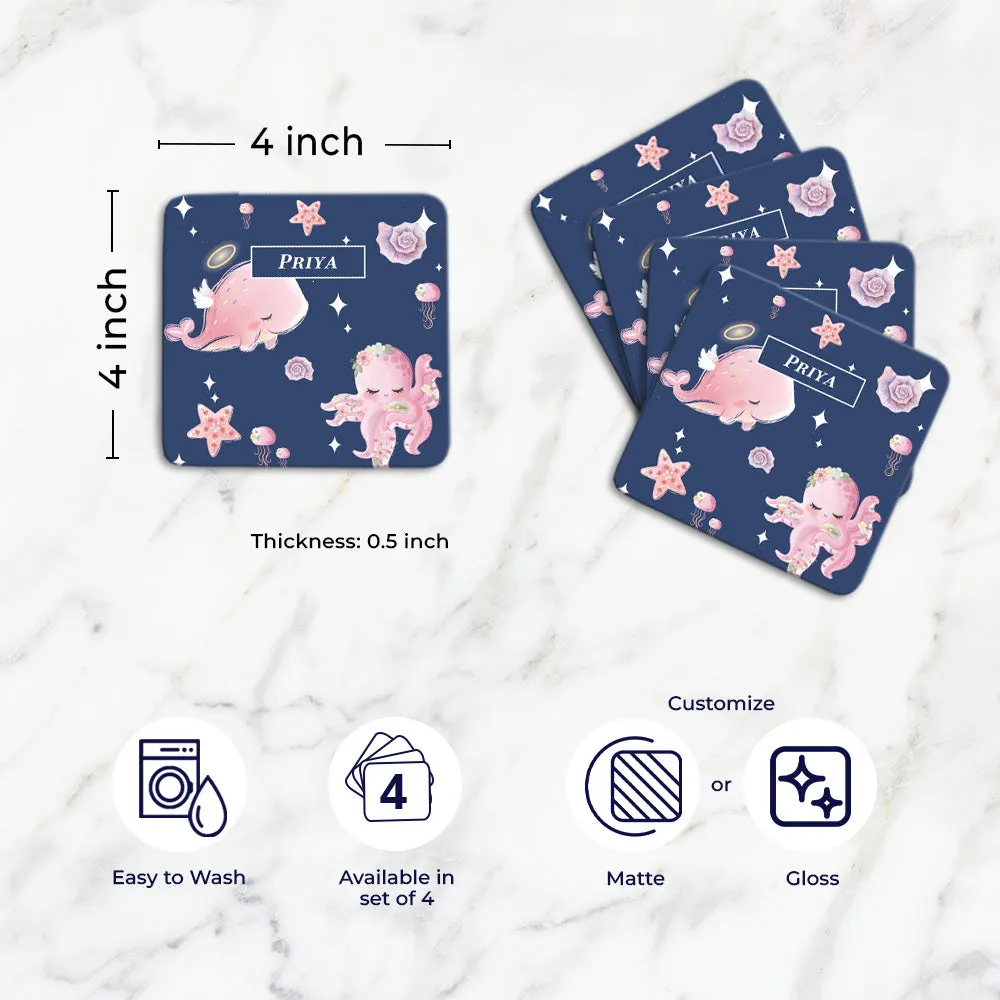 Blushing Underseas Tableware Set (kids)  (4 Placemats & 4 Casters)