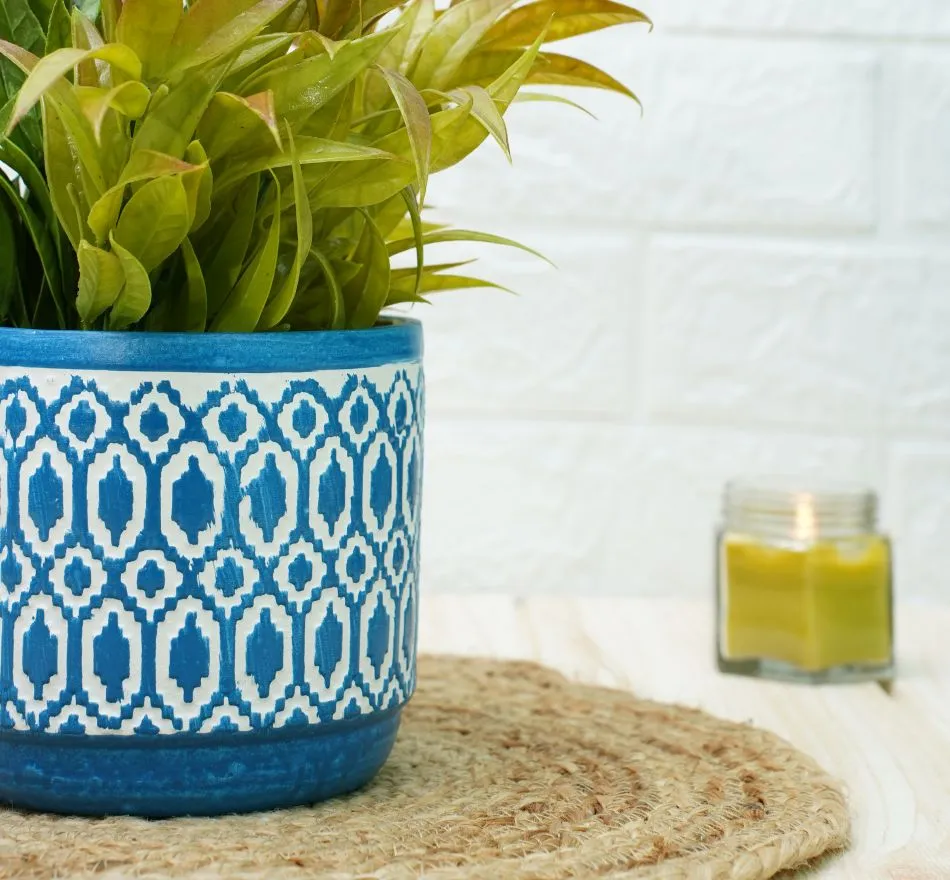 Ceramic Pots for Plants | Blue Aztec Pattern