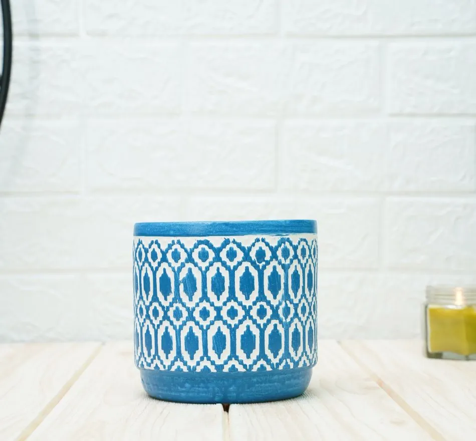 Ceramic Pots for Plants | Blue Aztec Pattern