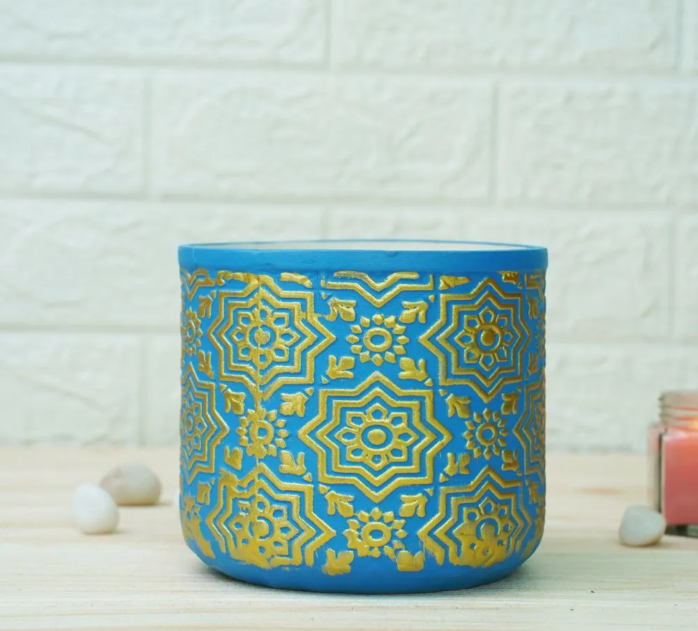 Ceramic Pots for Plants | Blue Gold Pattern