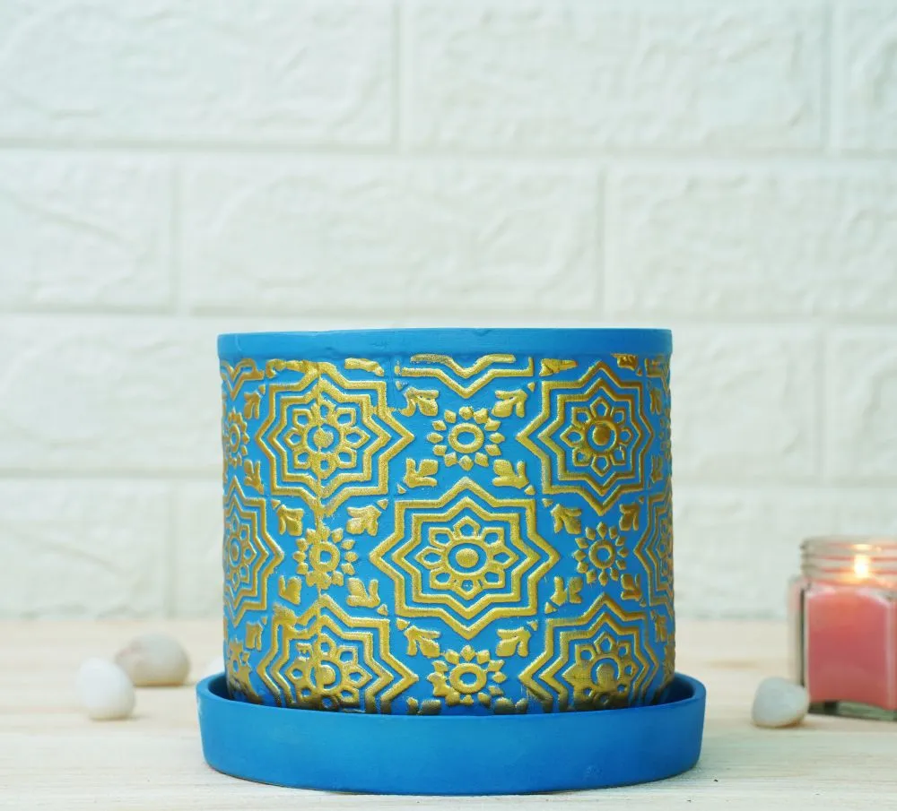 Ceramic Pots for Plants | Blue Gold Pattern