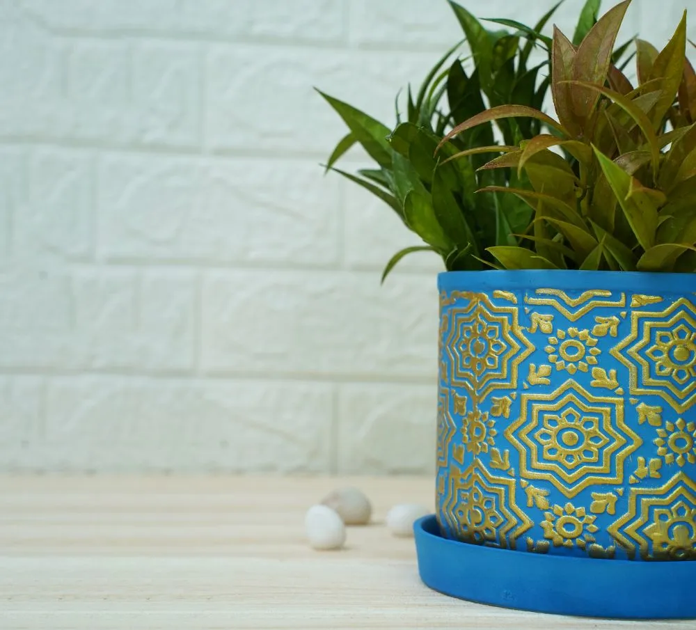 Ceramic Pots for Plants | Blue Gold Pattern