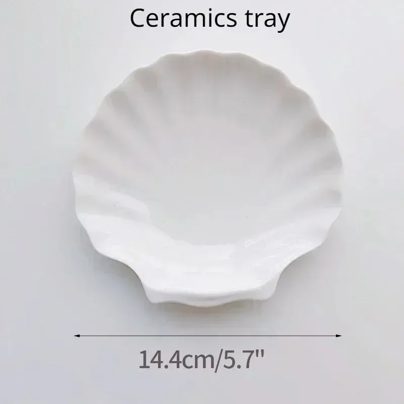 Ceramic Shell Storage Trays White Creative Tray for Decoration jewelry Plate Ceramic Plate Table Decoration Tray 접시