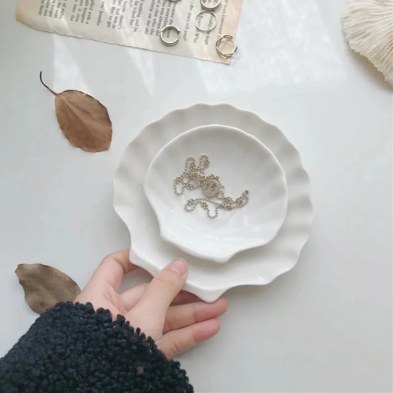 Ceramic Shell Storage Trays White Creative Tray for Decoration jewelry Plate Ceramic Plate Table Decoration Tray 접시