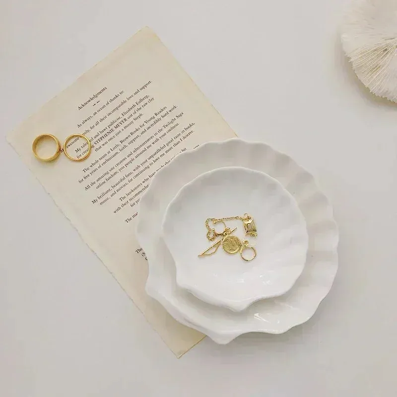 Ceramic Shell Storage Trays White Creative Tray for Decoration jewelry Plate Ceramic Plate Table Decoration Tray 접시