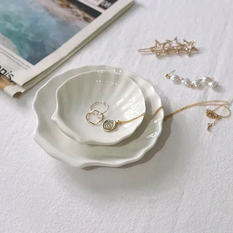 Ceramic Shell Storage Trays White Creative Tray for Decoration jewelry Plate Ceramic Plate Table Decoration Tray 접시