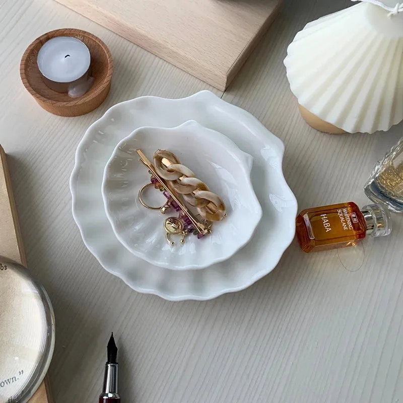 Ceramic Shell Storage Trays White Creative Tray for Decoration jewelry Plate Ceramic Plate Table Decoration Tray 접시