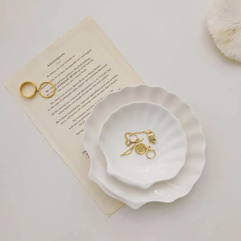 Ceramic Shell Storage Trays White Creative Tray for Decoration jewelry Plate Ceramic Plate Table Decoration Tray 접시