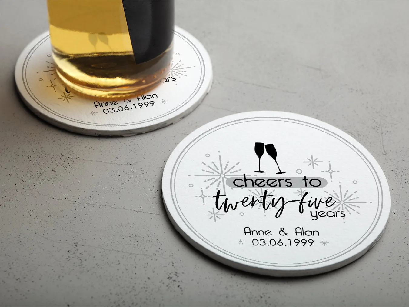Cheers to Twenty-Five Years Wedding Anniversary Coasters