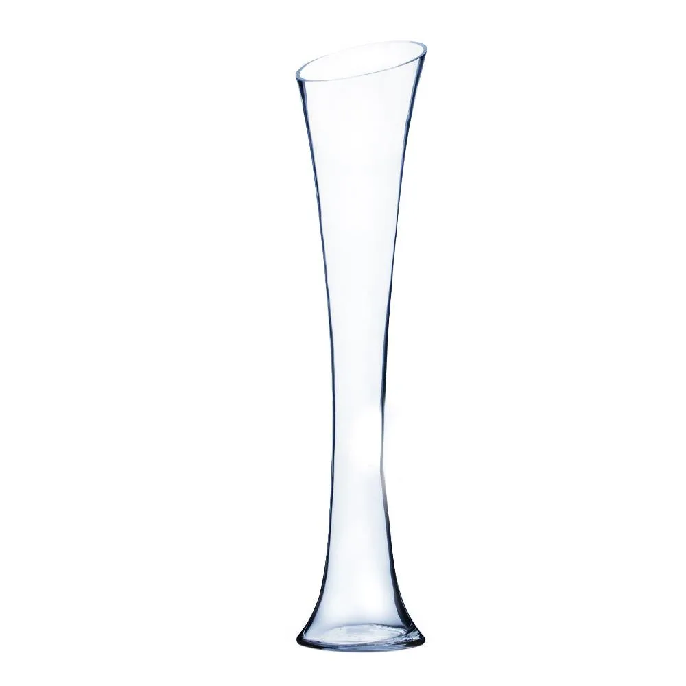 Clear Bud Vase Hourglass Body With Slant Opening 5.5" X 28"