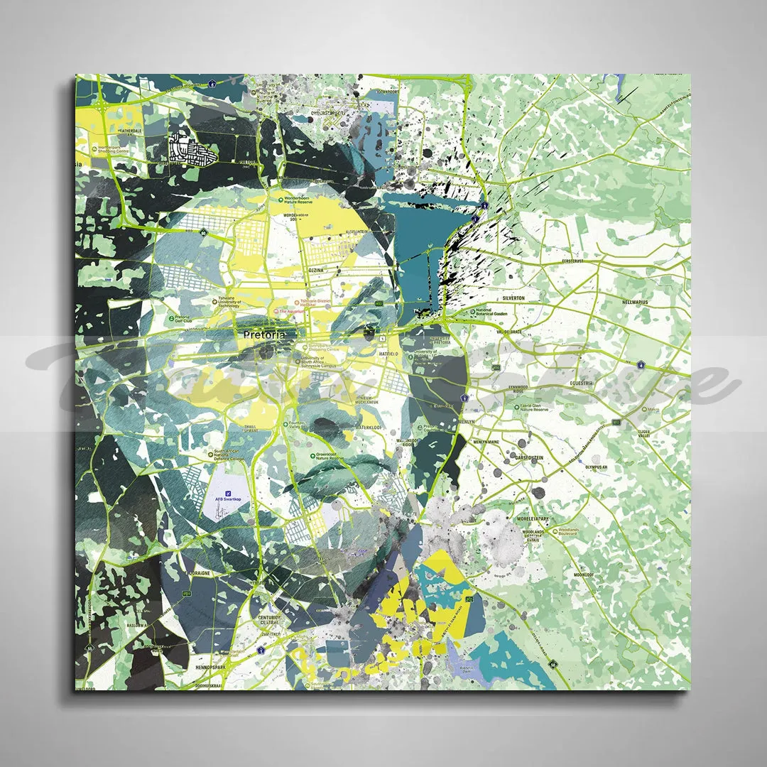 Contemporary Map Art of Pretoria Africa Inspired By Elon Musk  // MAP-EM01