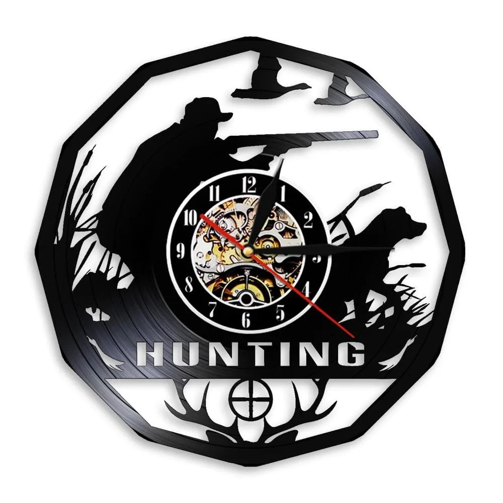 Deer Hunter Hunting Gift Led Vinyl Record Wall Clock Retro Vinyl Record Led