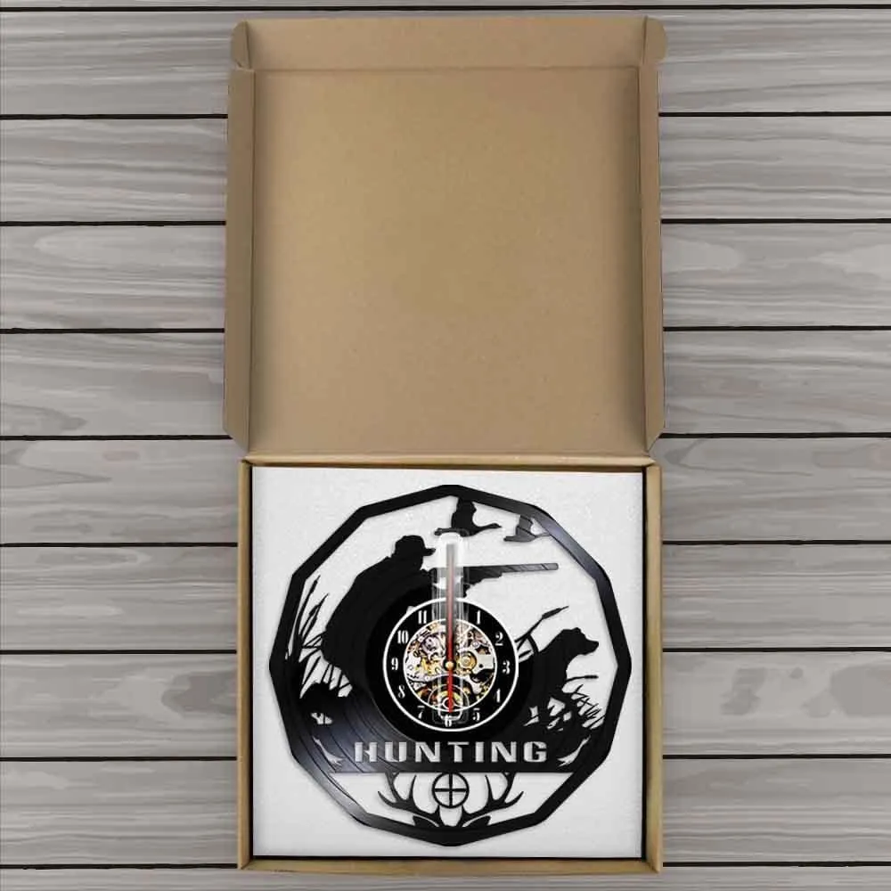 Deer Hunter Hunting Gift Led Vinyl Record Wall Clock Retro Vinyl Record Led