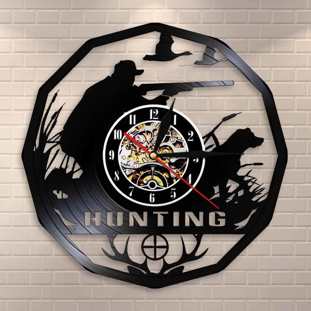 Deer Hunter Hunting Gift Led Vinyl Record Wall Clock Retro Vinyl Record Led