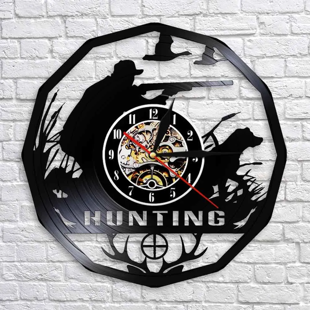 Deer Hunter Hunting Gift Led Vinyl Record Wall Clock Retro Vinyl Record Led