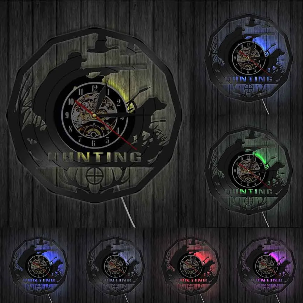 Deer Hunter Hunting Gift Led Vinyl Record Wall Clock Retro Vinyl Record Led