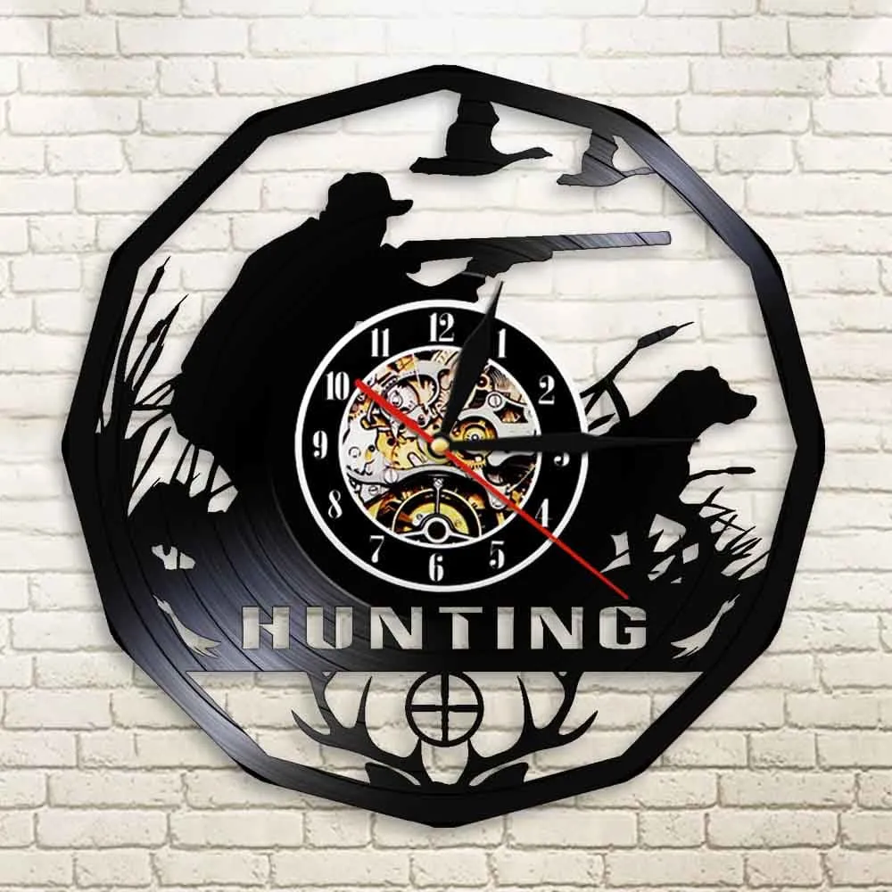 Deer Hunter Hunting Gift Led Vinyl Record Wall Clock Retro Vinyl Record Led
