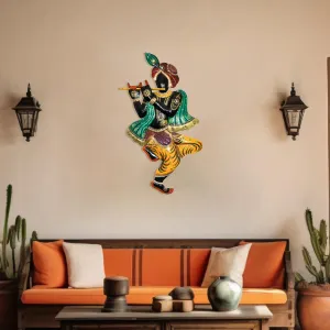Ekhasa Krishna Metal Wall Hanging Decoration Item for Living Room, Bedroom | Rajasthani Wall Art Sculpture for Wall Decor | Perfect Wall Hanging for Home Decor, Sofa Wall Decor or Office Decor
