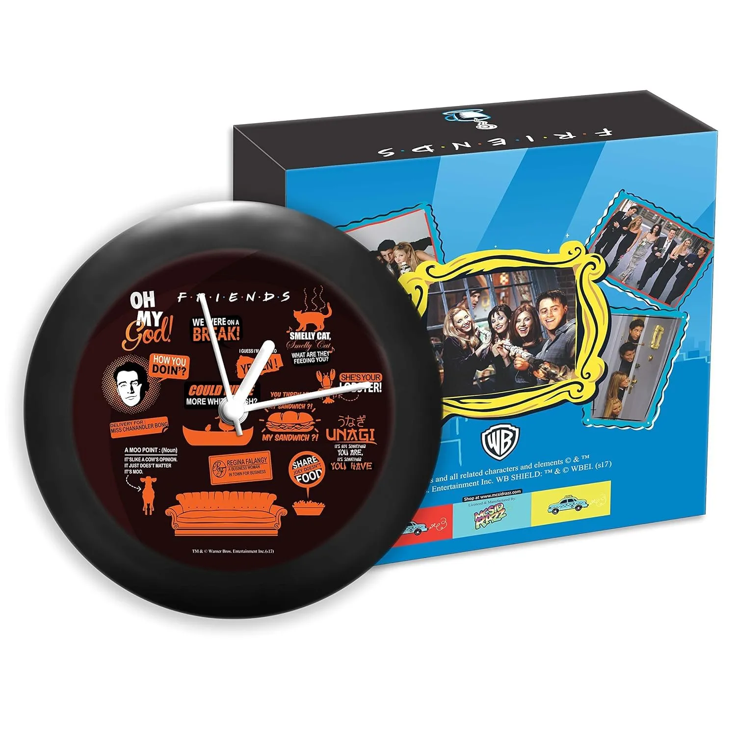 Epic Stuff - Friends Tv Series Infographic Orange Table Clock for Desk |Table Clock for Office, Gift Set Birthday Gift Official Licensed by Warner Bros, USA