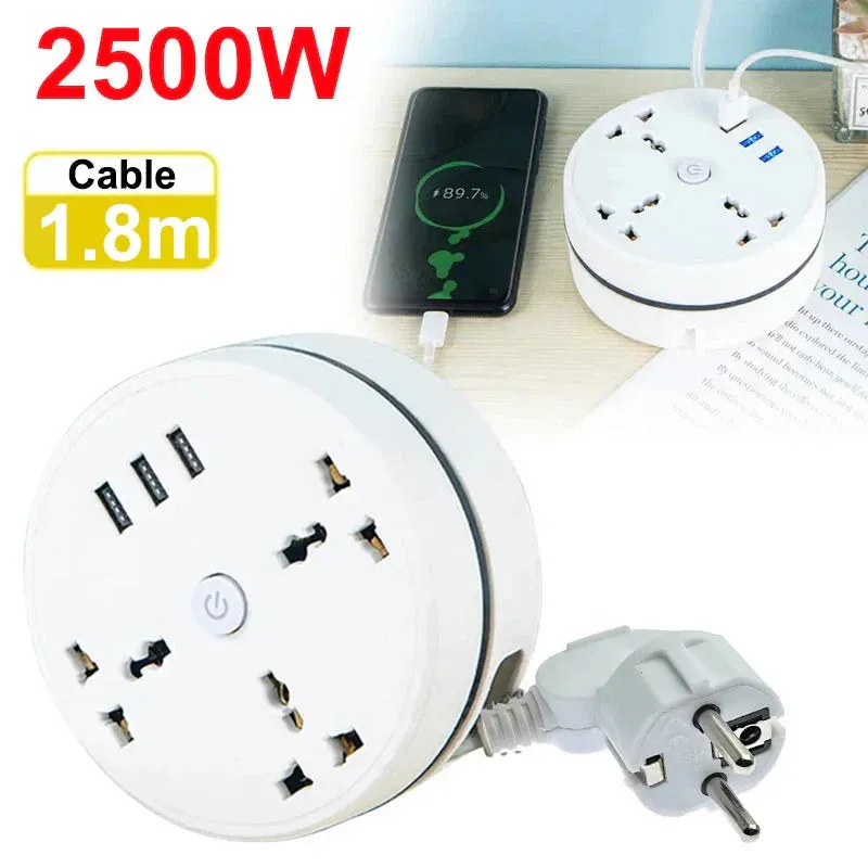 EU Plug AC Outlet Smart Home Power Strip  Multipurpose Electrical Extension Cord with USB Ports & Fast Charging
