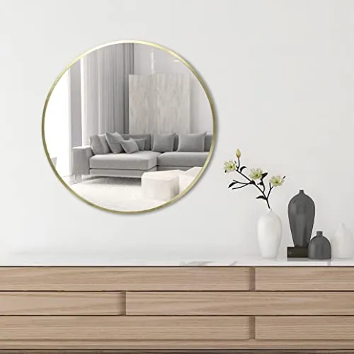 FrameWorks 28" Deluxe Contemporary Brass GOLD Circular Aluminum Mirror