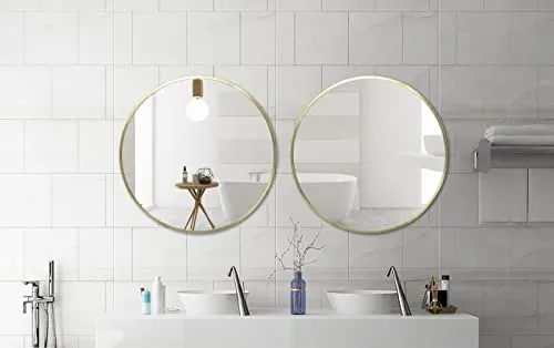 FrameWorks 28" Deluxe Contemporary Brass GOLD Circular Aluminum Mirror