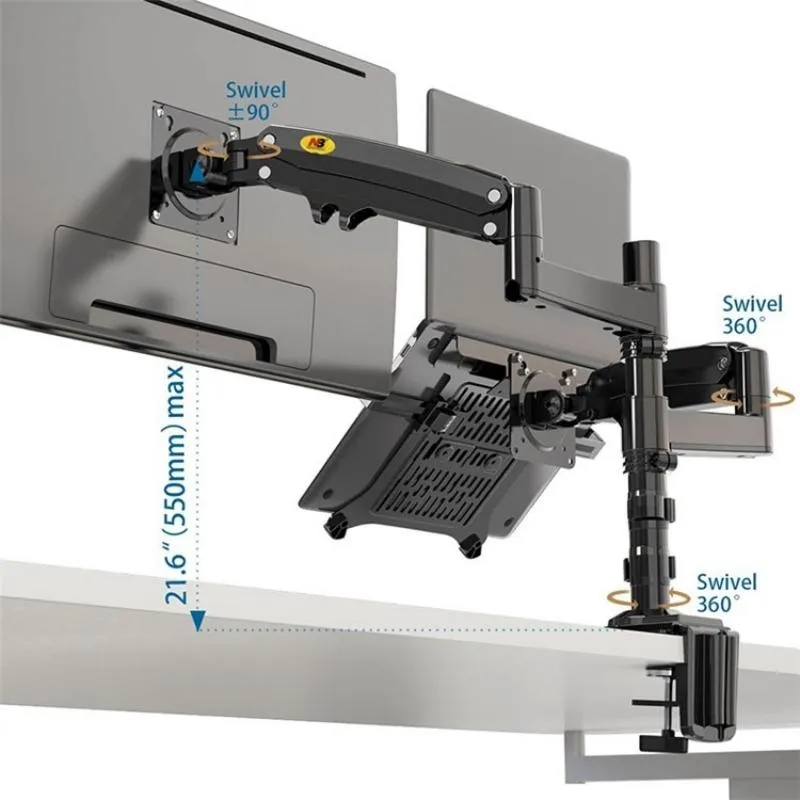 Full Motion Dual Arm Clamp for 22-32 Inch Lcd Tv Monitor Desk Holder with Gas Spring
