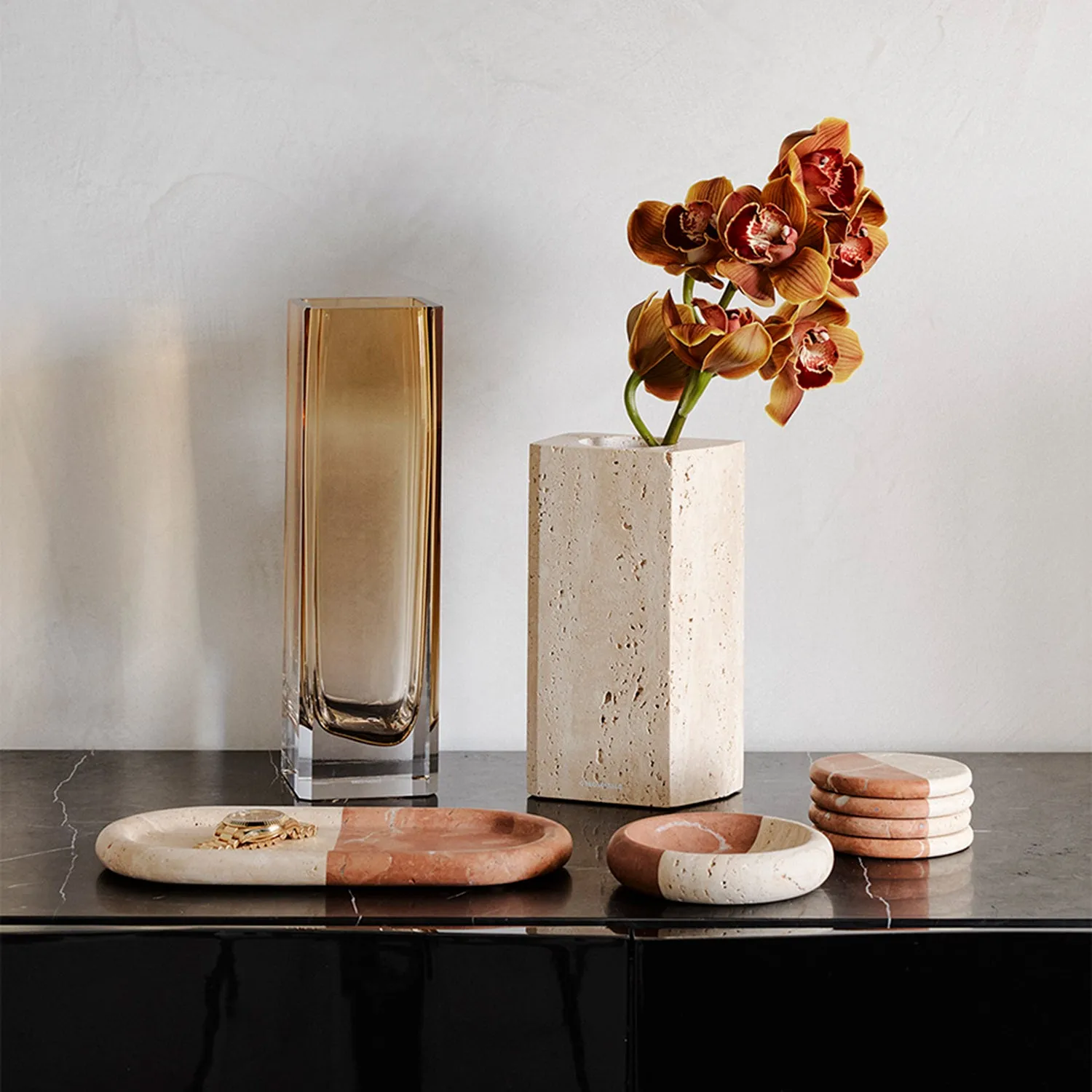 greg natale | polar tray | coral   travertine