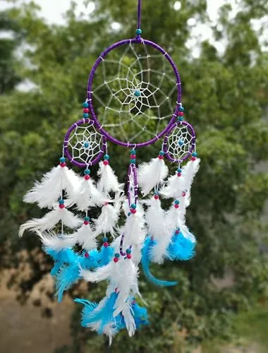 Handmade Feather Dream Cache Wall Hanging Art for Bedrooms Office Balcony Garden