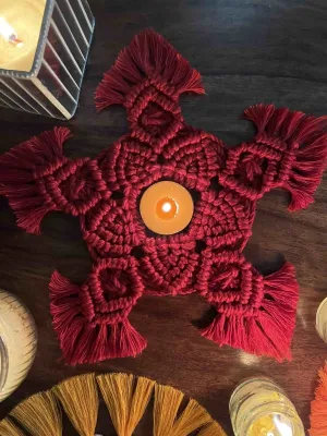 Handmade Festive Diya Coaster Sindoori Red