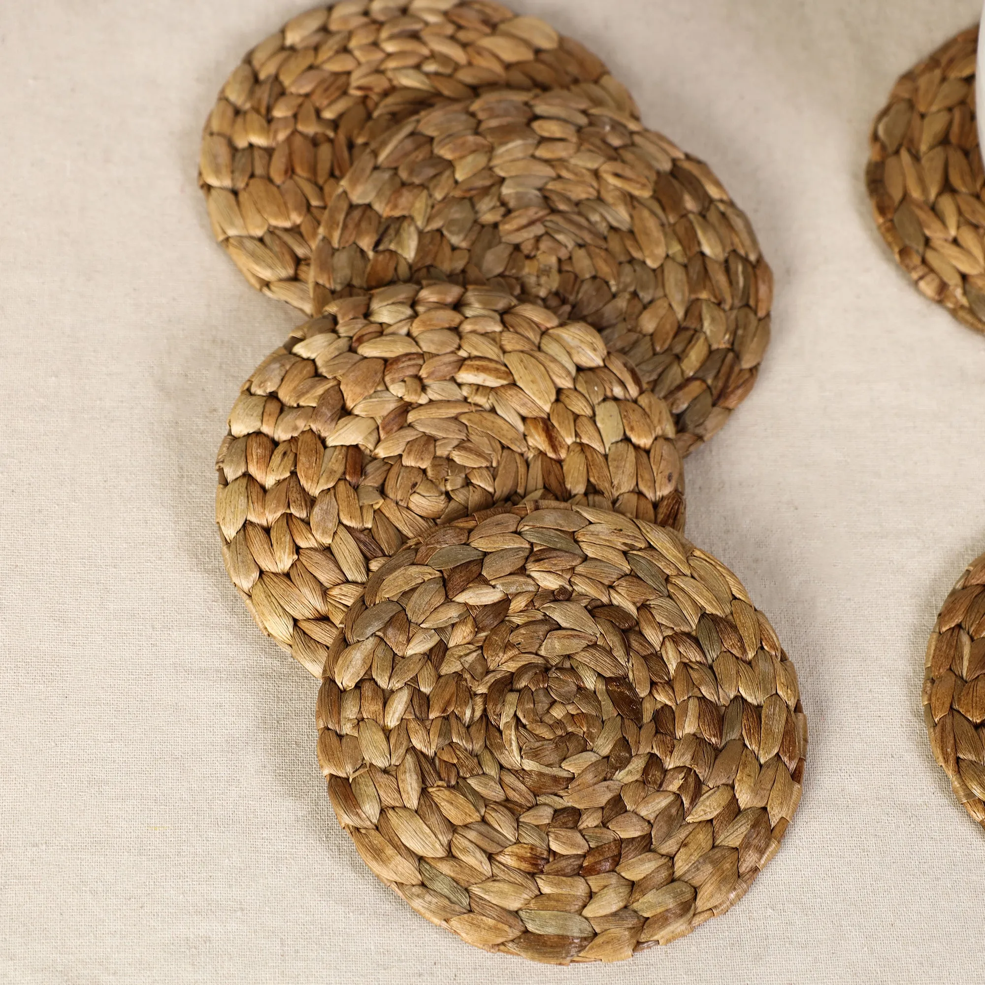 Handmade Organic Water Hyacinth Coasters from Assam (Set of 6)