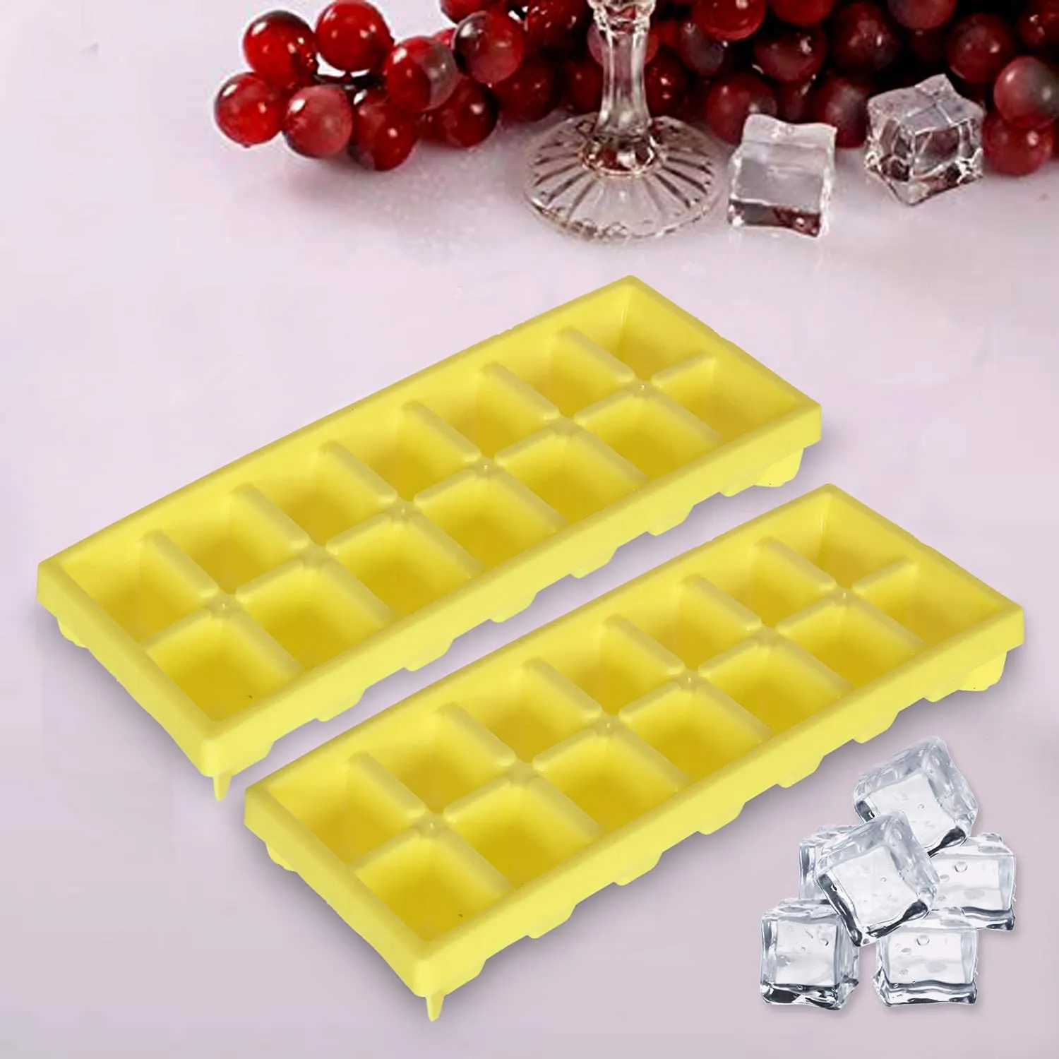 Heart Home Ice Cube Bin Box Trays 2 Pack Stackable Ice Storage Container and Trays, BPA Free-Pack of 2 (Yellow), Standard