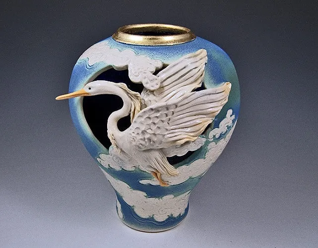 Heron in Clouds Vase