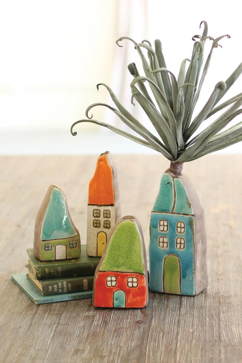 Kalalou Colorful Ceramic House Bud Vases - Set Of 4