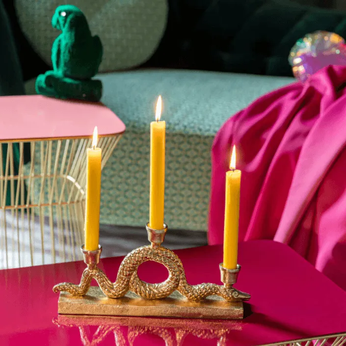 KEEP THE SNAKES AWAY block candle holder triple gold