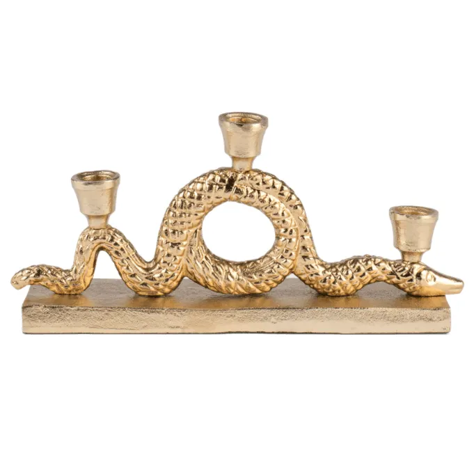 KEEP THE SNAKES AWAY block candle holder triple gold